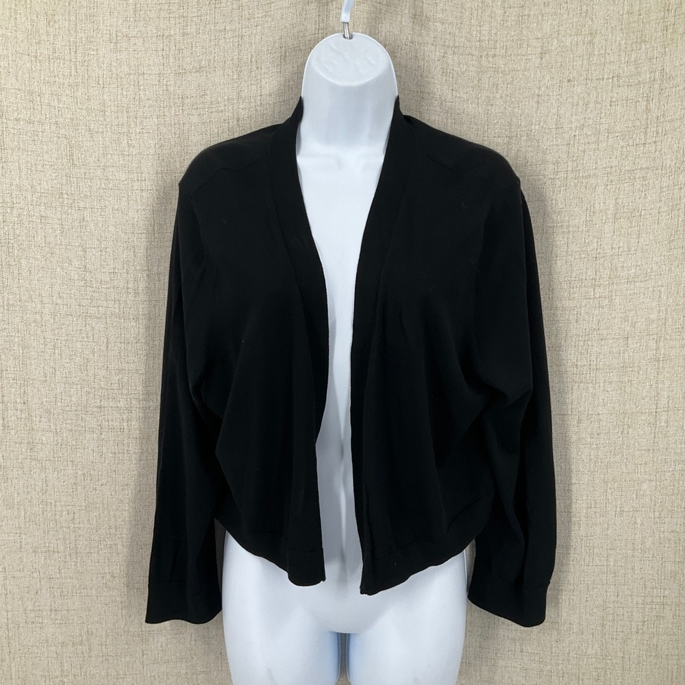Talbots Cardigan Women XL Black Classic Minimalist Cropped Open Front Sweater